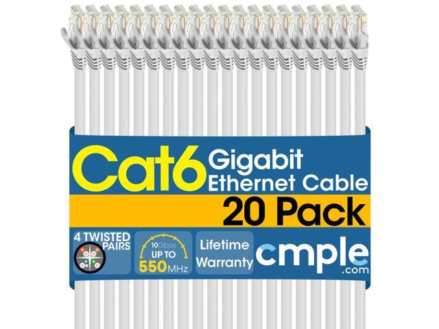 Cmple - [20 PACK] 15 Feet Cat6 Ethernet Cable, Network Patch Cord, 550 MHz 10 Gbps Cat6 Internet Wire, Computer LAN Cable with RJ-45 Connectors -...