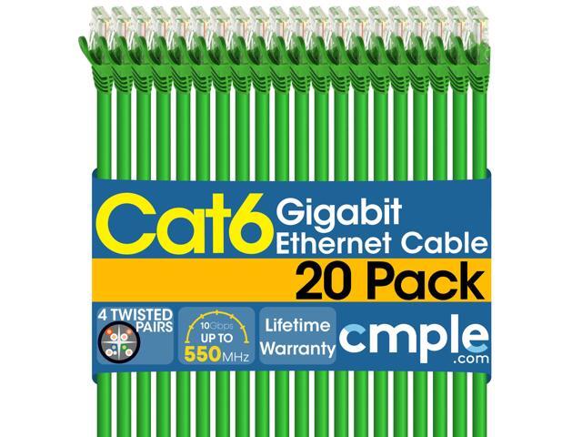 Cmple - [20 PACK] 5 Feet Cat6 Ethernet Cable, Network Patch Cord, 550 MHz 10 Gbps Cat6 Internet Wire, Computer LAN Cable with RJ-45 Connectors - Green