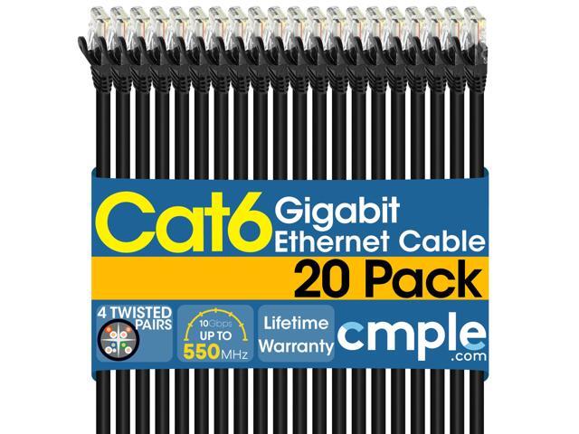 Cmple - [20 PACK] 10 Feet Cat6 Ethernet Cable, Network Patch Cord, 550 MHz 10 Gbps Cat6 Internet Wire, Computer LAN Cable with RJ-45 Connectors -...