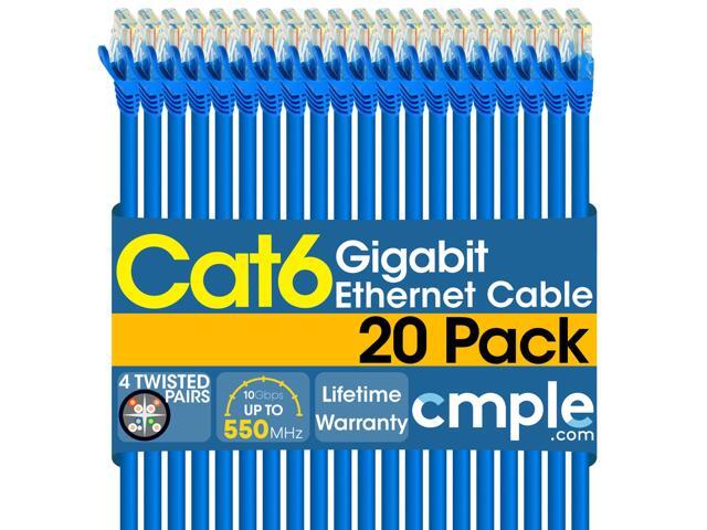 Cmple - [20 PACK] 10 Feet Cat6 Ethernet Cable, Network Patch Cord, 550 MHz 10 Gbps Cat6 Internet Wire, Computer LAN Cable with RJ-45 Connectors - Blue