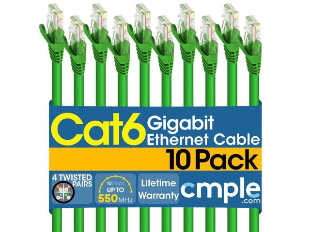 Cmple - [10 PACK] 5 Feet Cat6 Ethernet Cable, 10Gbps - 550Mhz Patch Cable, Internet Network Cord, UTP Computer LAN Cable with RJ45 Connectors, Cat...