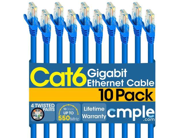 Cmple - [10 PACK] 5 Feet Cat6 Ethernet Cable, 10Gbps - 550Mhz Patch Cable, Internet Network Cord, UTP Computer LAN Cable with RJ45 Connectors, Cat...