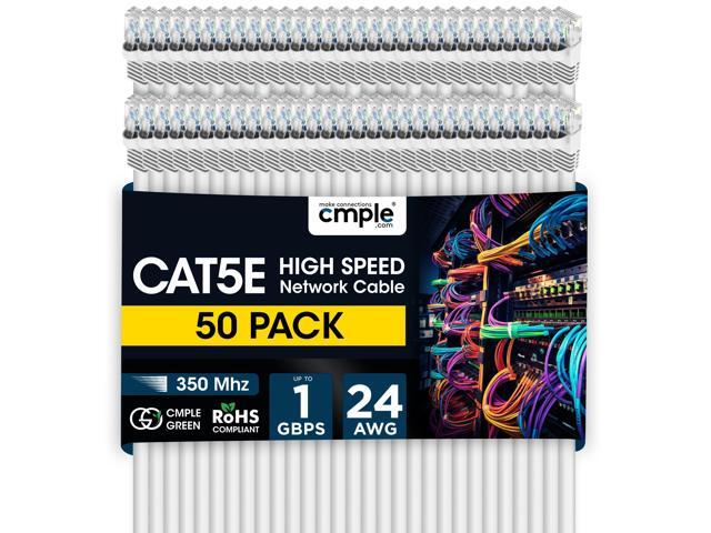 Cmple - 50 Pack Cat 5e Ethernet Cable 3 ft 1Gbps Cat5e Patch Cord with RJ45 Connectors 350MHz Internet Cable for Computer, WiFi Router, Modem - White