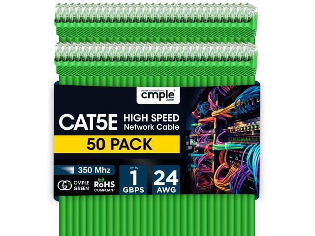 Cmple - 50 Pack Cat 5e Ethernet Cable 3 ft 1Gbps Cat5e Patch Cord with RJ45 Connectors 350MHz Internet Cable for Computer, WiFi Router, Modem - Green