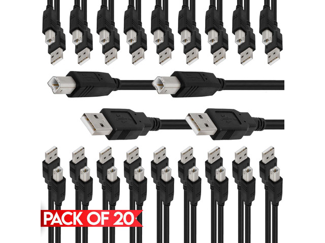 Cmple - [20 PACK] 6 FT USB A to B Cable USB 2.0 A Male to B Male Printer Cord for Samsung, Xerox, Canon Pixma, HP Officejet Envy, Epson Workforce,...