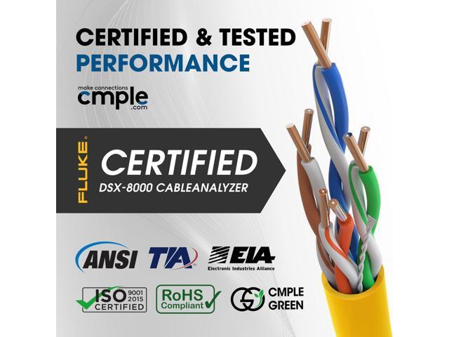 Cmple - Cat5e Plenum Cable 1000ft, CMP, Yellow 350MHz Gigabit Ethernet Solid Network Internet Bulk UTP