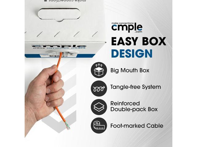 Cmple - Cat6 Cable 1000ft Bulk Lan Ethernet Cat 6 Wire Network UTP 23AWG CMR Riser 10Gbps 550 MHz Pull Box 1000 Feet, Orange