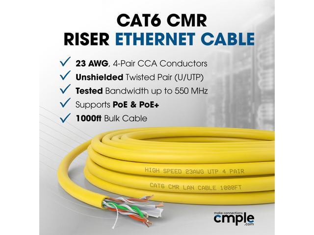 Cmple - Cat6 Cable 1000ft Bulk Lan Ethernet Cat 6 Wire Network UTP 23AWG CMR Riser 10 Gbps 550 MHz Pull Box 1000 Feet, Yellow