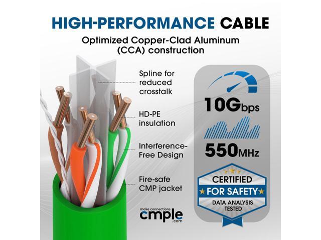 Cmple - Cat6 Plenum Ethernet Cable 1000ft, Cat 6 Cable (CMP) 550MHz Unshielded Twisted Pair (UTP) 10 Gigabit Solid Network Cable, Bulk Ethernet...