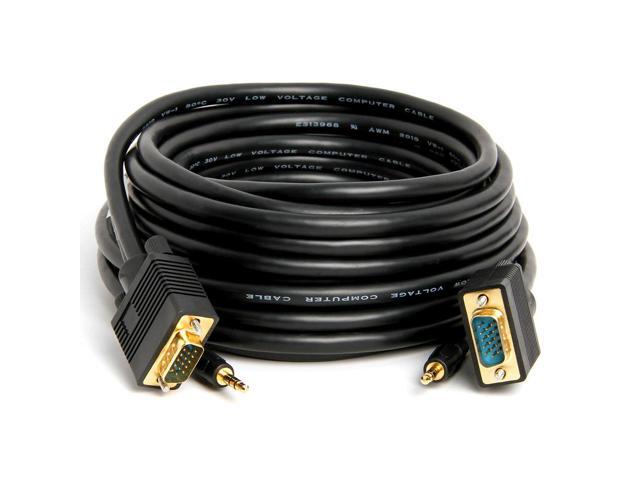 Cmple - VGA Cable Male to Male with 3.5mm Aux Audio Monitor SVGA PC 15 Pin Cord 25 Feet