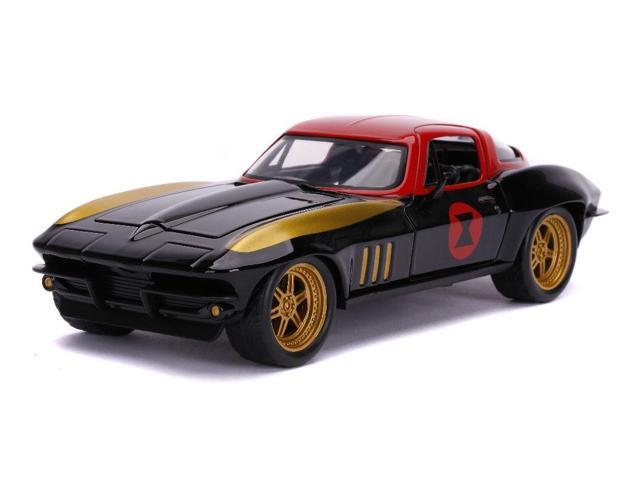 1966 Chevrolet Corvette with Black Widow Diecast Figurine 'Avengers' 'Marvel' Series 1/24 Diecast Model Car by Jada