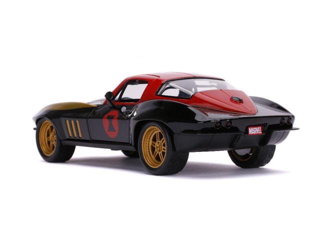 1966 Chevrolet Corvette with Black Widow Diecast Figurine 'Avengers' 'Marvel' Series 1/24 Diecast Model Car by Jada