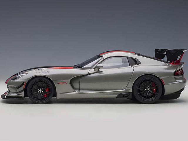 2017 Dodge Viper ACR Billet Silver Metallic with Black and Red Stripes 1/18 Model Car by Autoart