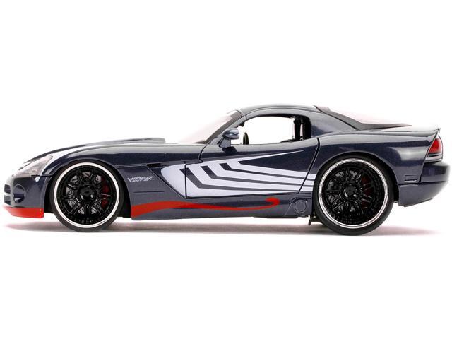 2008 Dodge Viper SRT10 Dark Gray with Venom Diecast Figurine 'Spider-Man' 'Marvel' Series 1/24 Diecast Model Car by Jada