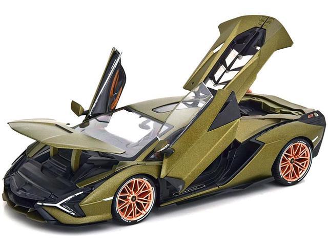 Lamborghini Sian FKP 37 Matt Green Metallic with Copper Wheels 1/18 Diecast Model Car by Bburago