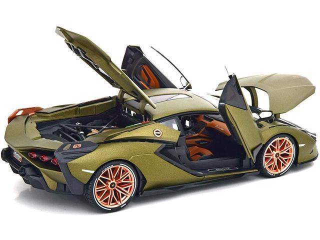Lamborghini Sian FKP 37 Matt Green Metallic with Copper Wheels 1/18 Diecast Model Car by Bburago