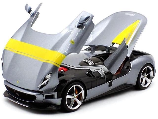 Ferrari Monza SP1 Silver Metallic with Yellow Stripes 1/18 Diecast Model Car by Bburago