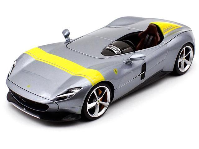 Ferrari Monza SP1 Silver Metallic with Yellow Stripes 1/18 Diecast Model Car by Bburago