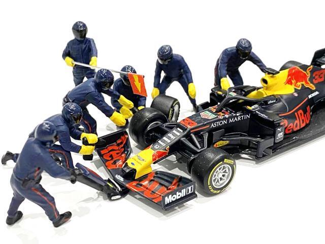 Formula One F1 Pit Crew 7 Figurine Set Team Blue for 1/18 Scale Models by American Diorama