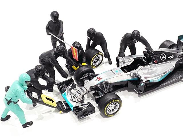 Formula One F1 Pit Crew 7 Figurine Set Team Black for 1/18 Scale Models by American Diorama