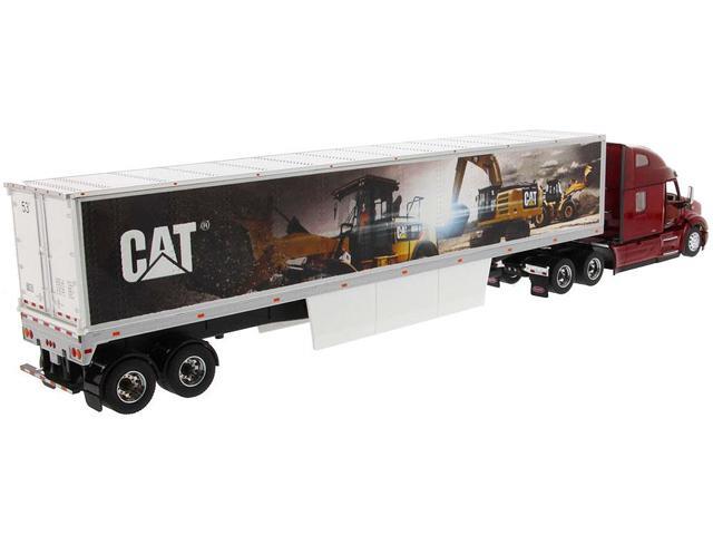 Peterbilt 579 UltraLoft Truck Tractor Red with 'CAT Caterpillar' Mural Dry Van Trailer 'Transport Series' 1/50 Diecast Model by Diecast Masters
