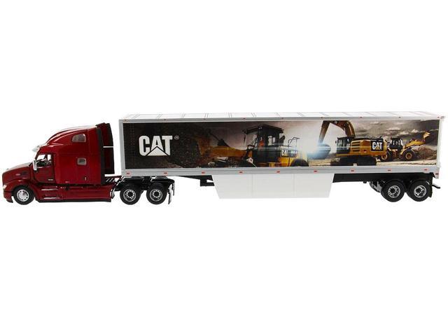 Peterbilt 579 UltraLoft Truck Tractor Red with 'CAT Caterpillar' Mural Dry Van Trailer 'Transport Series' 1/50 Diecast Model by Diecast Masters