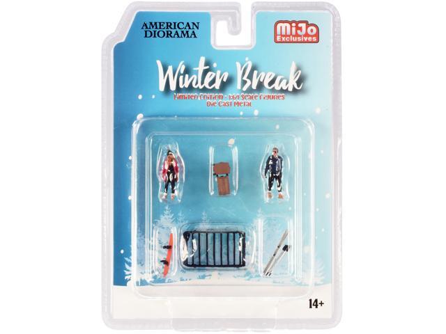 'Winter Break' Diecast Set of 6 pieces (2 Figurines and 4 Accessories) for 1/64 Scale Models by American Diorama
