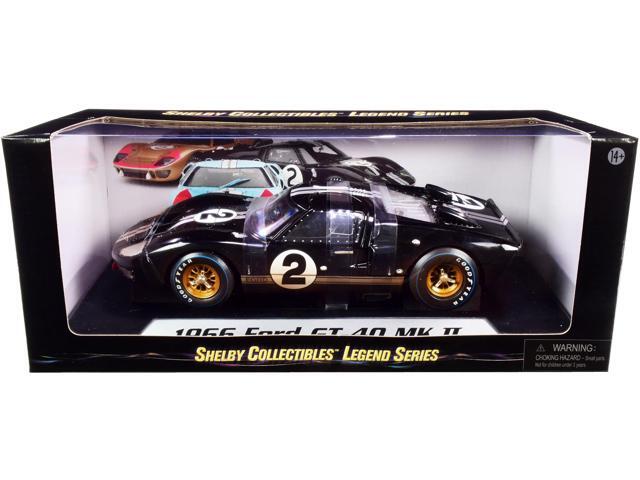 1966 Ford GT-40 MK II #2 Black with Silver Stripes After Race (Dirty Version) 1/18 Diecast Model Car by Shelby Collectibles
