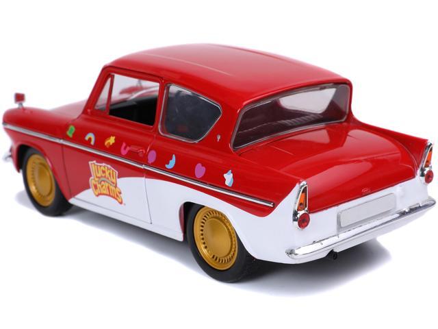 1959 Ford Anglia Red and White with Lucky the Leprechaun Diecast Figurine 'Lucky Charms' 1/24 Diecast Model Car by Jada