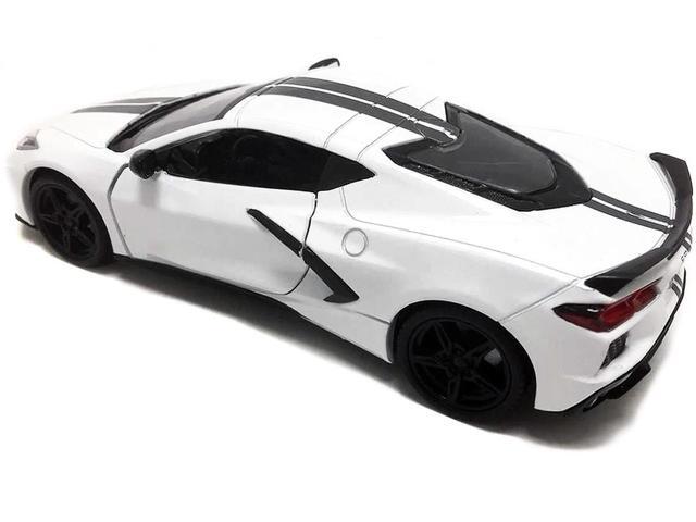 2020 Chevrolet Corvette C8 Stingray White with Gray Stripes 1/24 Diecast Model Car by Motormax