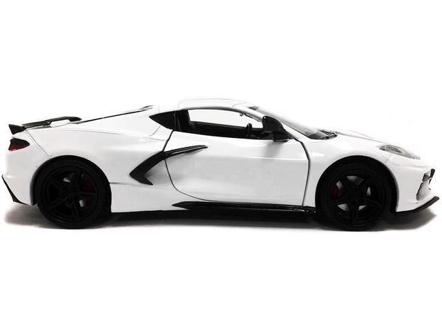 2020 Chevrolet Corvette C8 Stingray White with Gray Stripes 1/24 Diecast Model Car by Motormax