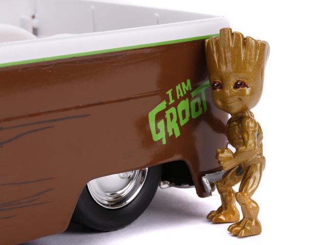 1963 Volkswagen Bus Pickup Truck with Groot Diecast Figurine 'Guardians of the Galaxy' 'Marvel' Series 1/24 Diecast Model Car by Jada