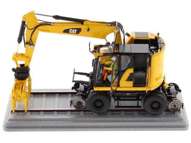 CAT Caterpillar M323F Railroad Wheeled Excavator w/Operator & 3 Work Tools Safety Yellow Ver. 1/50 Model by Diecast Masters