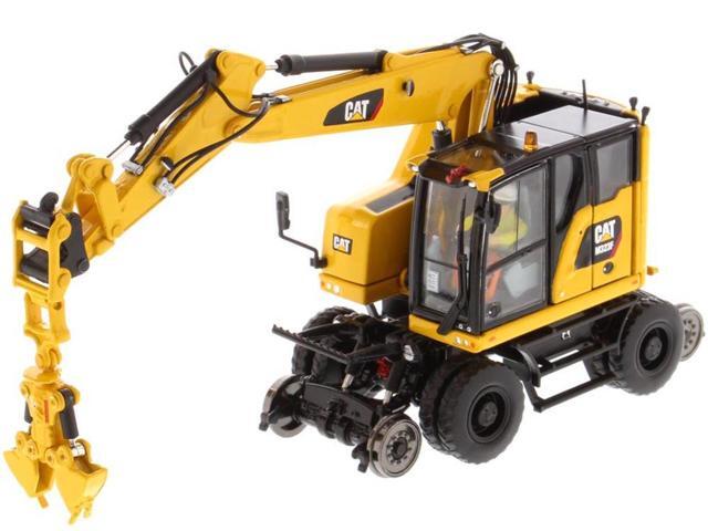 CAT Caterpillar M323F Railroad Wheeled Excavator w/Operator & 3 Work Tools Safety Yellow Ver. 1/50 Model by Diecast Masters