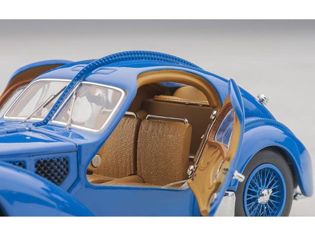 1938 Bugatti Type 57SC Atlantic with Metal Wire-Spoke Wheels Blue 1/43 Diecast Model Car by Autoart