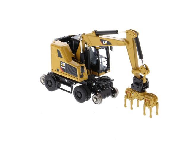 CAT Caterpillar M323F Railroad Wheeled Excavator with 3 Accessories (CAT Yellow Version) 'High Line' 1/87 (HO) Scale Diecast Model by Diecast Masters