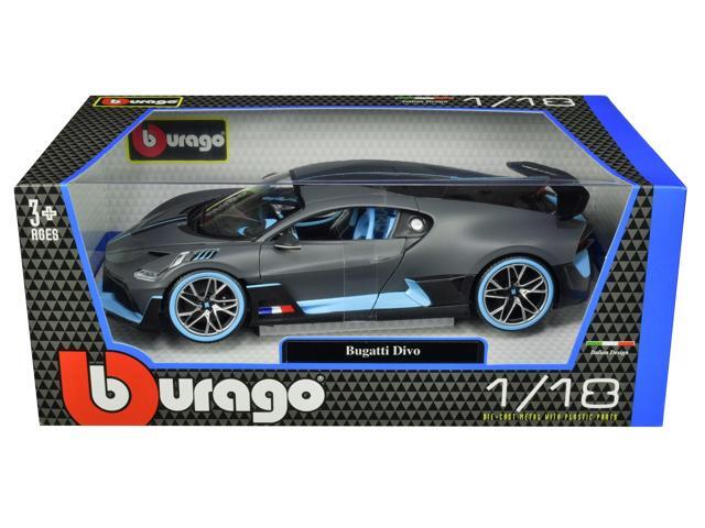Bugatti Divo Matt Gray with Blue Accents 1/18 Diecast Model Car by Bburago