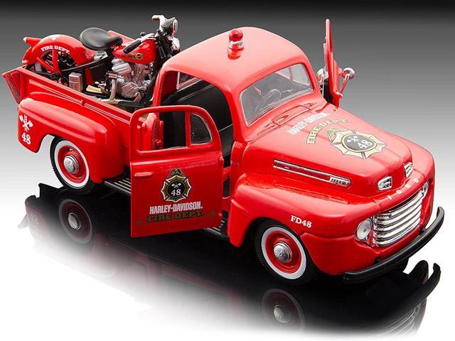 1948 Ford F-1 Pickup Truck Harley Davidson Fire & 1936 El Knucklehead Harley Davidson Motorcycle 1/24 Diecast Maisto
