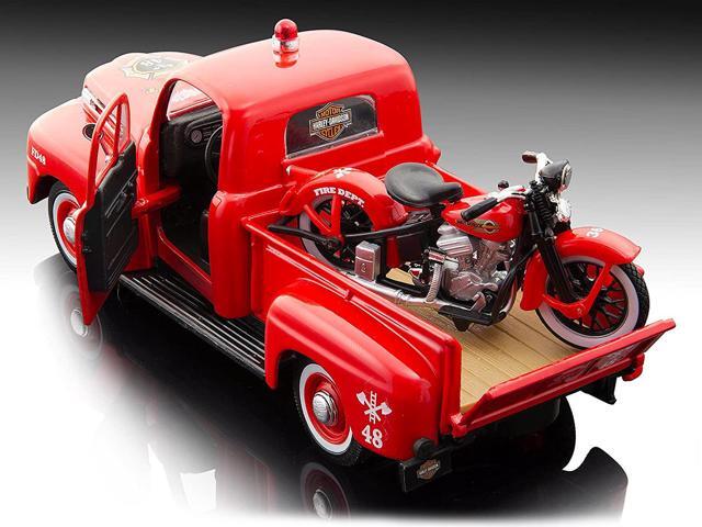 1948 Ford F-1 Pickup Truck Harley Davidson Fire & 1936 El Knucklehead Harley Davidson Motorcycle 1/24 Diecast Maisto