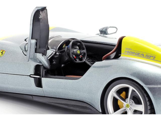 Ferrari Monza SP1 Silver Metallic with Yellow Stripes 1/24 Diecast Model Car by Bburago