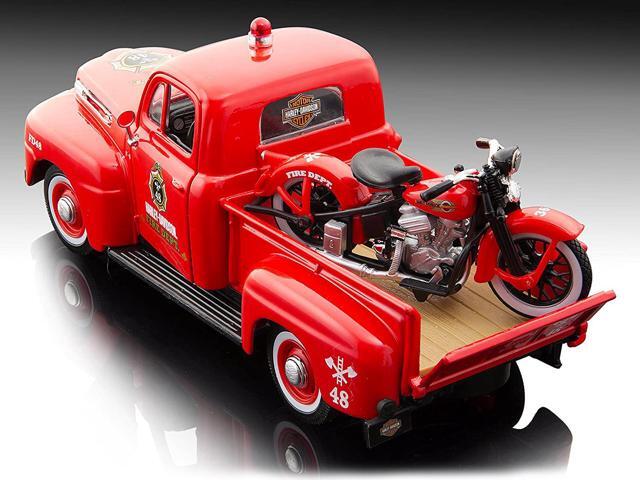 1948 Ford F-1 Pickup Truck Harley Davidson Fire & 1936 El Knucklehead Harley Davidson Motorcycle 1/24 Diecast Maisto