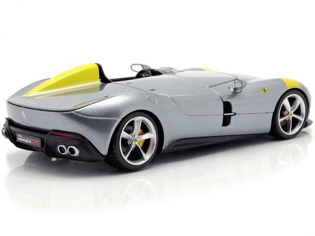 Ferrari Monza SP1 Silver Metallic with Yellow Stripes 1/24 Diecast Model Car by Bburago