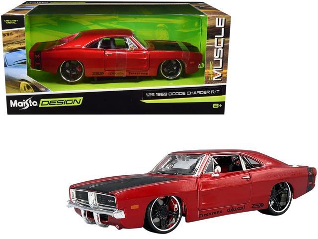 1969 Dodge Charger R/T Red Metallic with Black Hood and Black Stripes 'Classic Muscle' 1/25 Diecast Model Car by Maisto