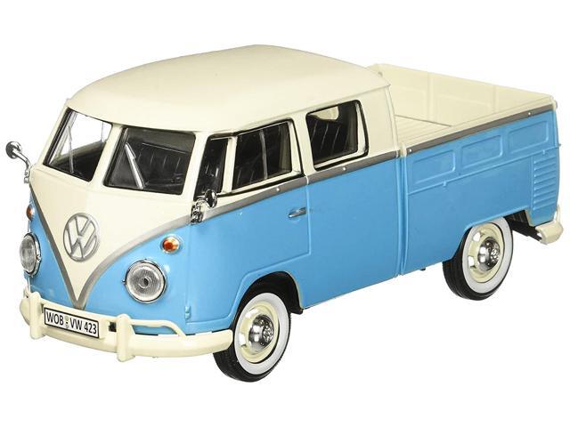 Volkswagen Type 2 (T1) Double Cab Pickup Truck Light Blue and Cream 1/24 Diecast Model Car by Motormax