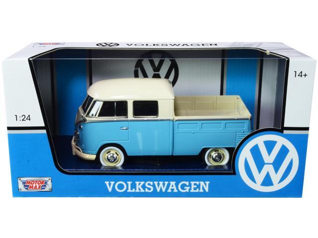 Volkswagen Type 2 (T1) Double Cab Pickup Truck Light Blue and Cream 1/24 Diecast Model Car by Motormax