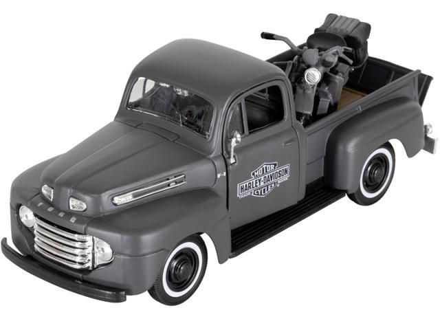 1948 Ford F-1 Pickup Truck and 1942 Harley-Davidson WLA Flathead Motorcycle Matt Dark Gray 1/24 Diecast Models by Maisto