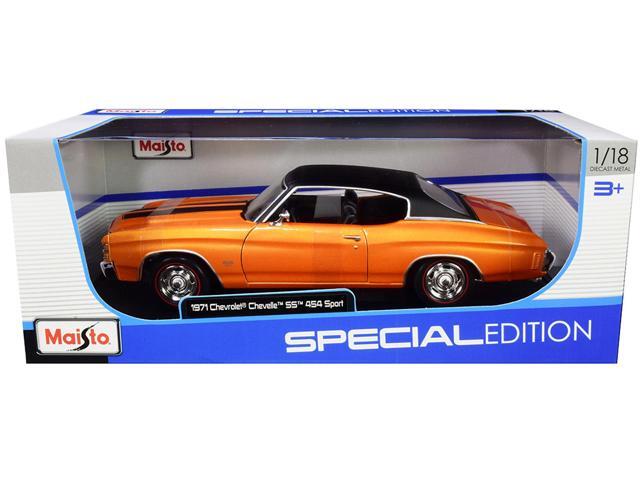 1971 Chevrolet Chevelle SS 454 Sport Orange Metallic with Black Top and Black Stripes 1/18 Diecast Model Car by Maisto