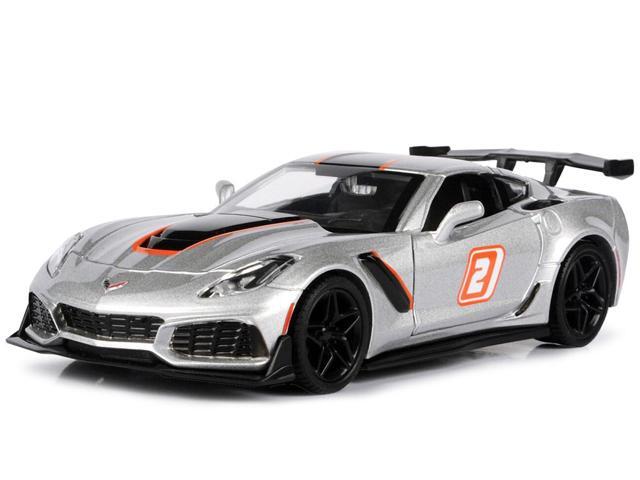 2019 Chevrolet Corvette ZR1 #2 Silver with Black and Orange Stripes 'GT Racing' Series 1/24 Diecast Model Car by Motormax