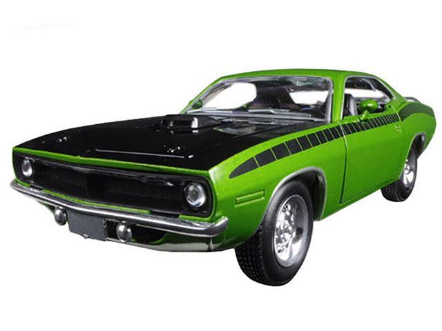 1970 Plymouth Barracuda Green with Black Hood and Stripes 'Muscle Car Collection' 1/25 Diecast Model Car by New Ray
