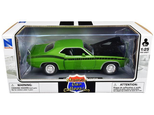 1970 Plymouth Barracuda Green with Black Hood and Stripes 'Muscle Car Collection' 1/25 Diecast Model Car by New Ray